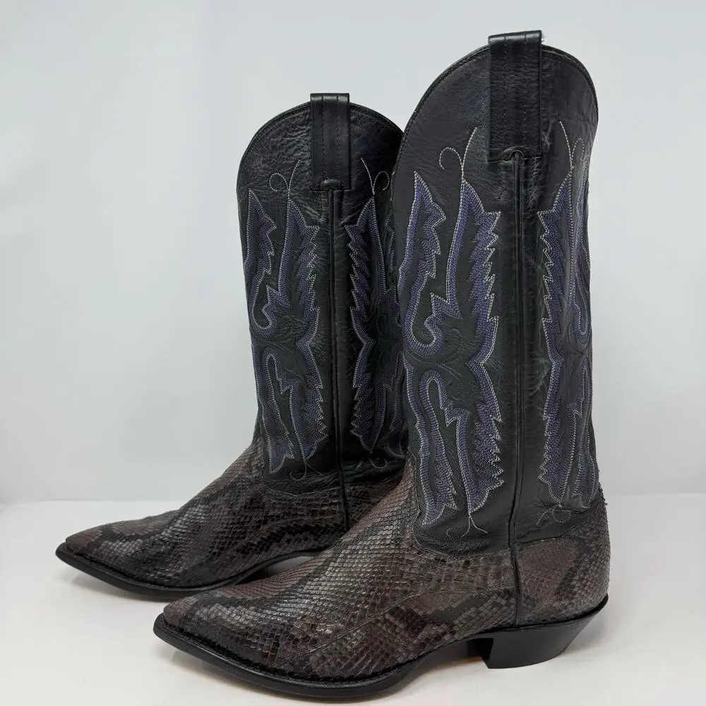 Panhandle Slim Western Boots Men's 8.5 B Black Brown Snakeskin Cowboy Boots